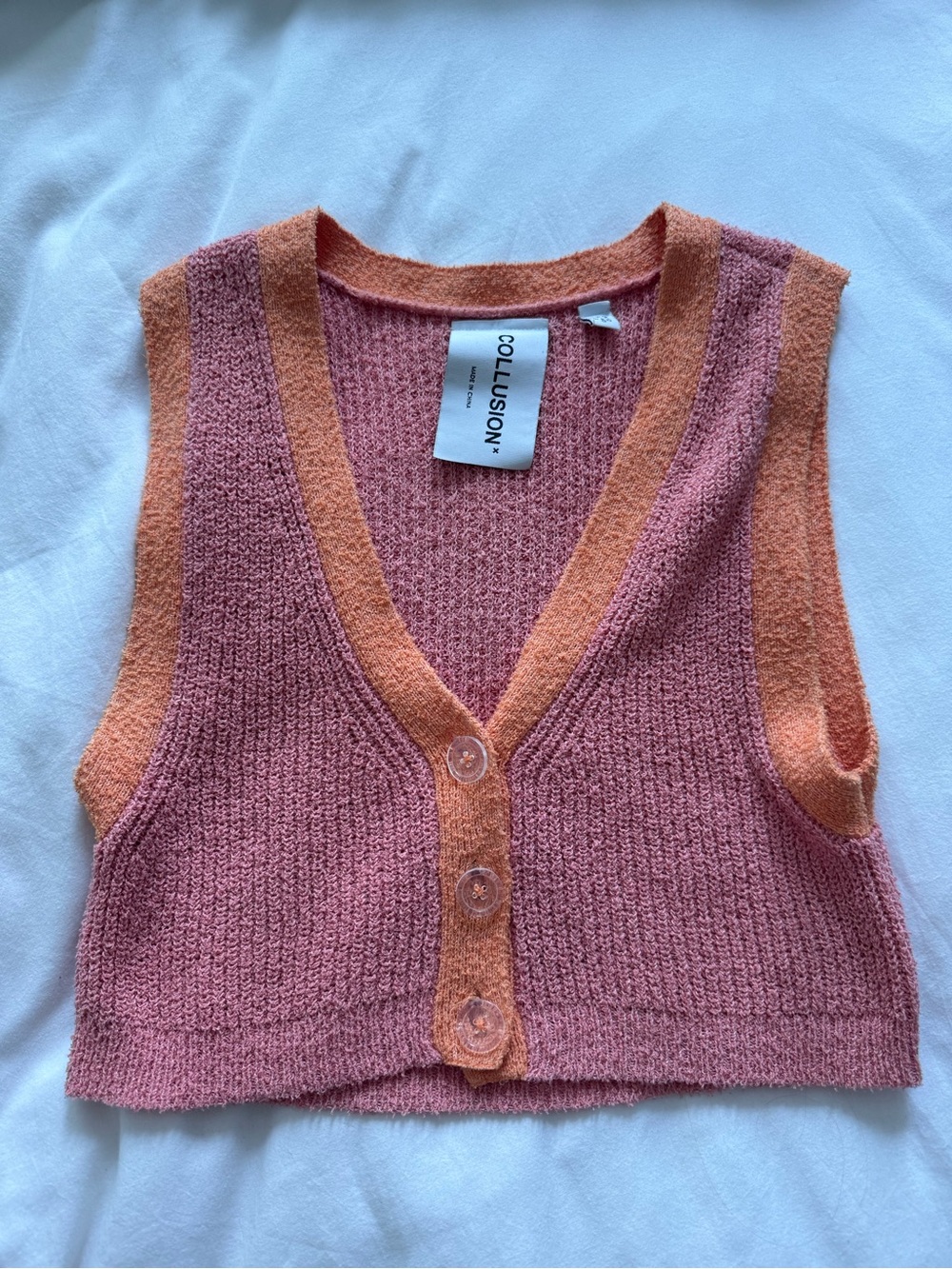 Collusion Pink & Orange crop sweater vest